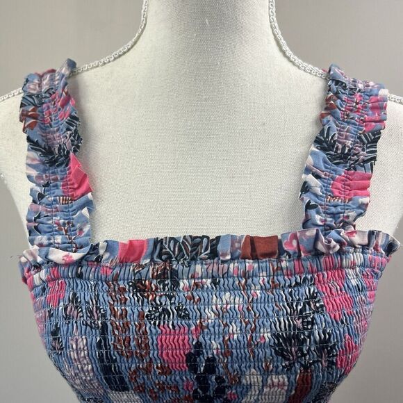 Kate Spade Blue Garden Posy Smocked Midi Dress XS Sleeveless Sundress - Picture 4 of 10